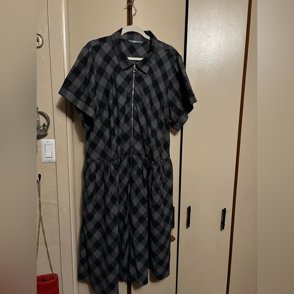 eShakti Black and Gray Plaid Dress